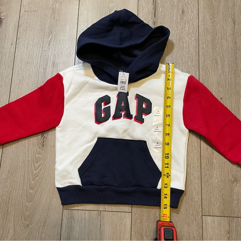 Baby GAP Toddler 3T Cozy Warm Colorblock Logo Hoodie Classic Red White Blue‎